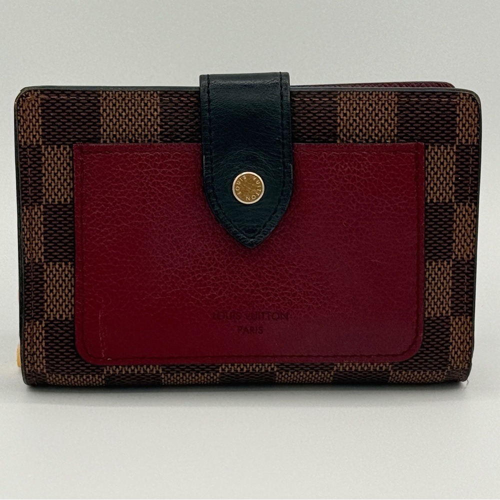 Louis Vuitton Damier Ebene Wallet with Red Leather Accent